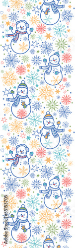 Vector cute snowmen vertical seamless pattern background with