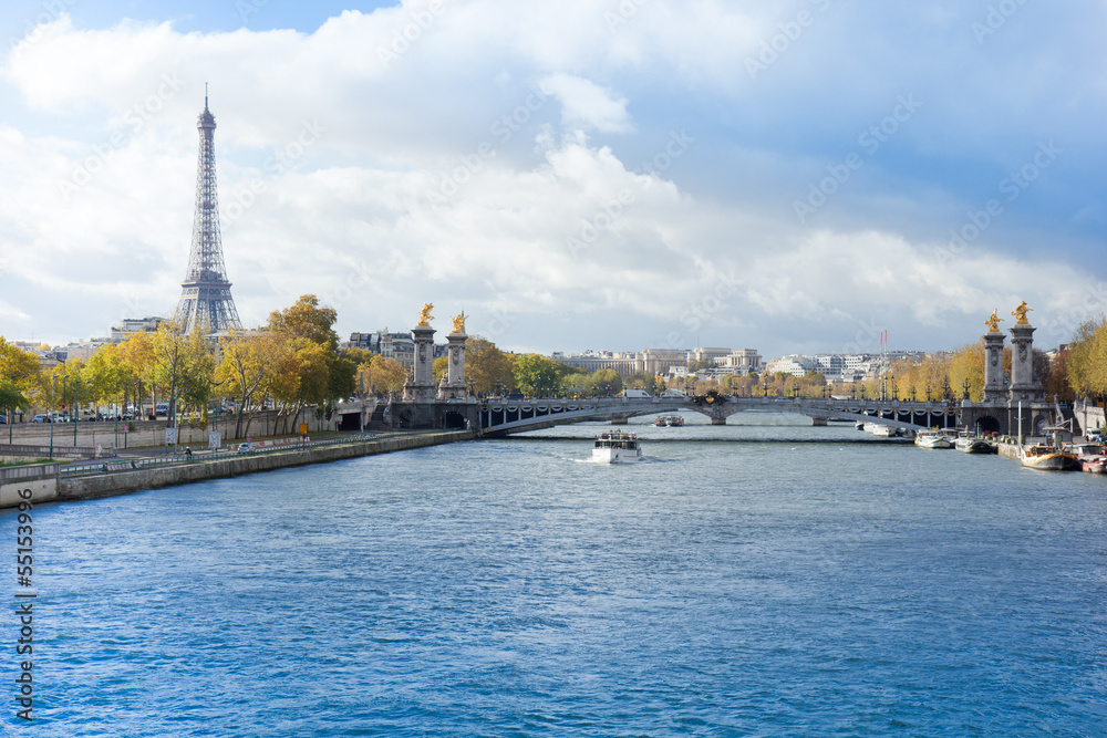 panoramic view of autumn Seine river with Eiffel Tower with Alex