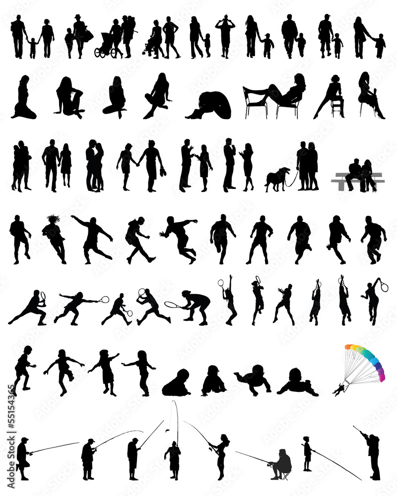 Big collection of people silhouettes, vector illustration