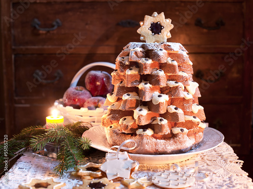 Christmas tree Pandoro in christmas time photo