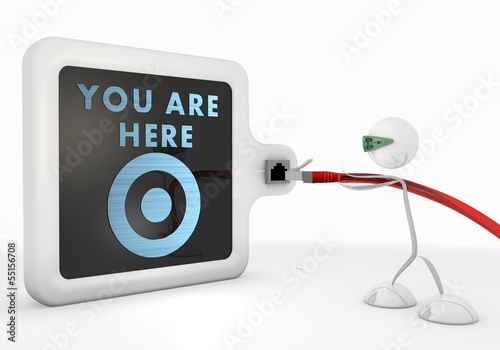 you are here symbol with futuristic 3d character