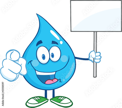 Water Drop Character Holding Up A Blank Sign