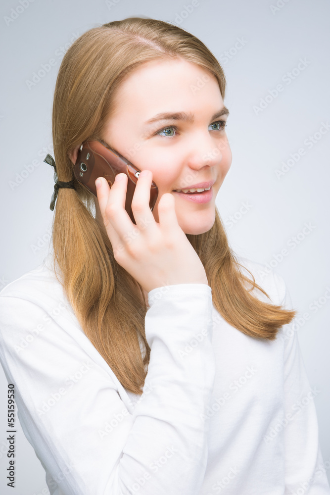 nice portrait of caucasian teenage girl with mobile phone nice portrait of caucasian teenage girl with mobile phone