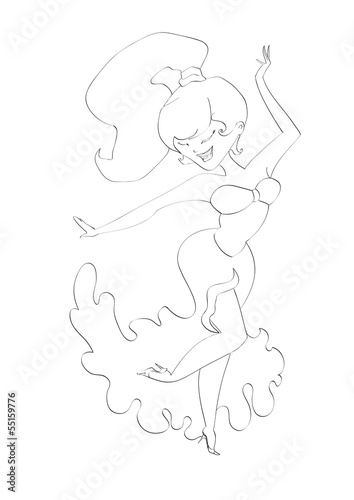 contour of beautiful girl dancing belly dance on isolated white