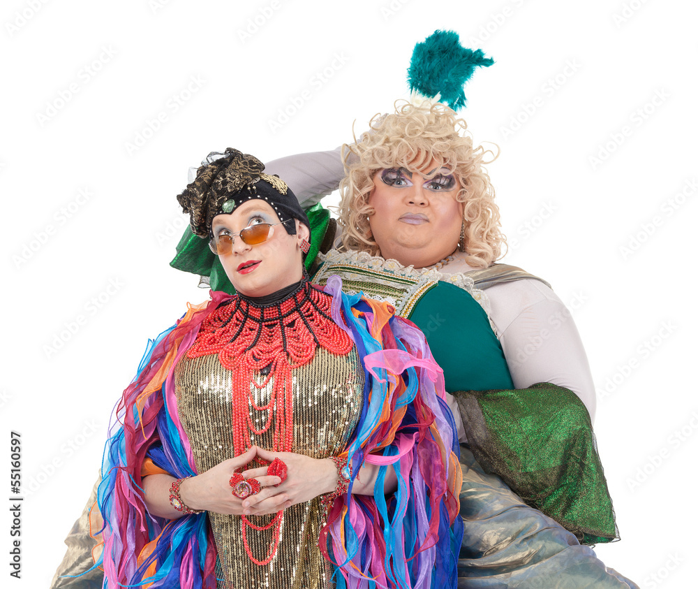 Two drag queens having fun performing together