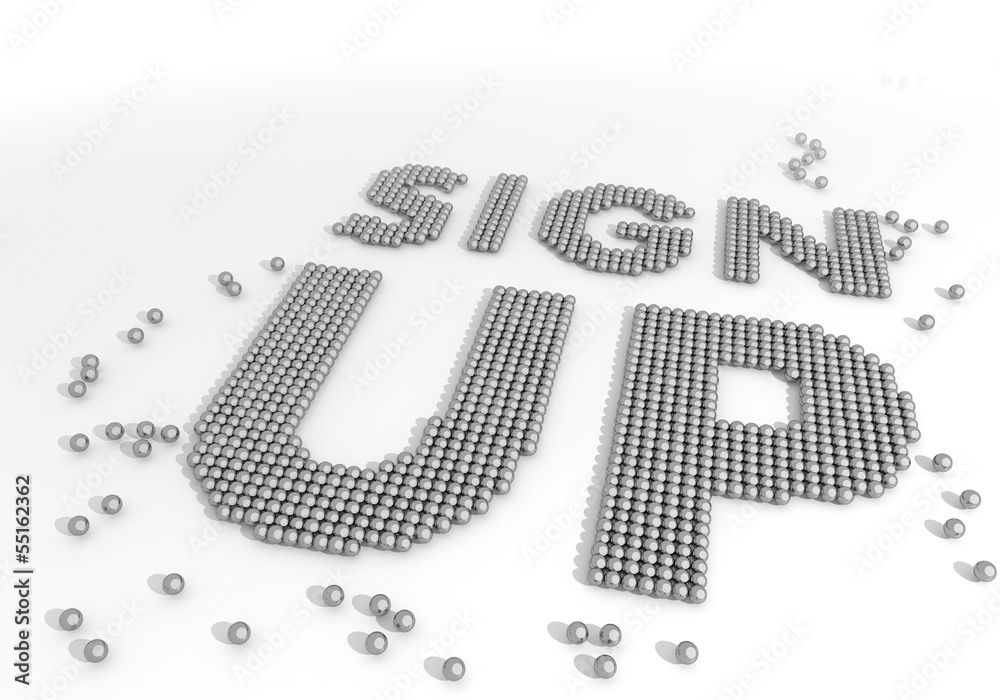 Illustration of a bold sign up symbol made of tiny spheres Illustration of a bold sign up symbol made of tiny spheres