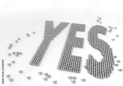 Illustration of a positve yes icon made of tiny spheres