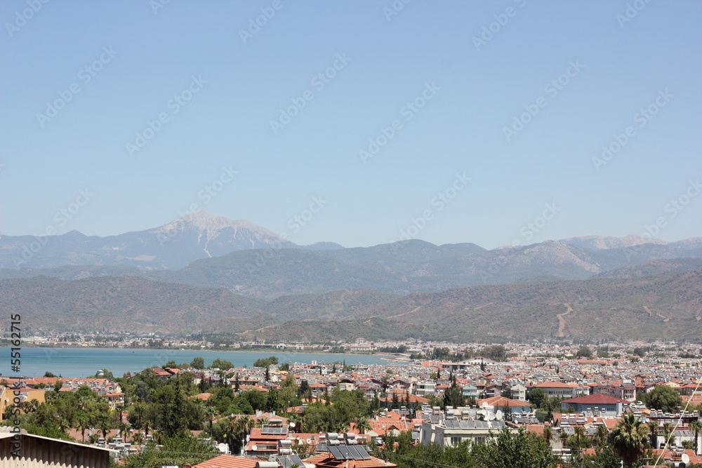 A scenic view Fethiye housing in Turkey with mountains