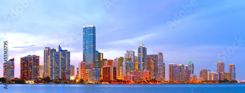 City of Miami Florida, colorful night panorama of downtown