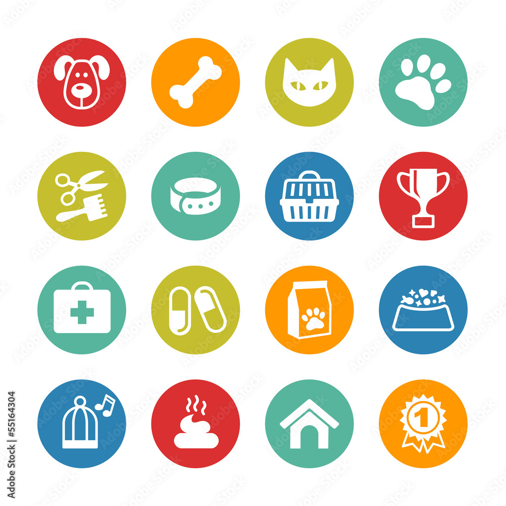 Pets icons set. Veterinary emblems, veterinary pharmacy