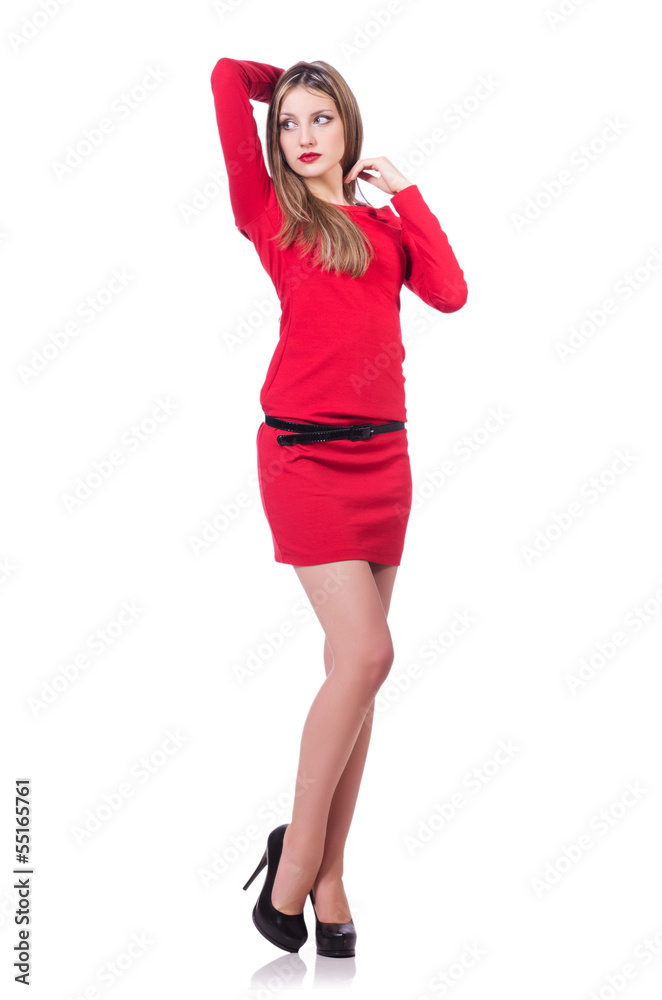 Model wearing fashionable clothing on white Model wearing fashionable clothing on white