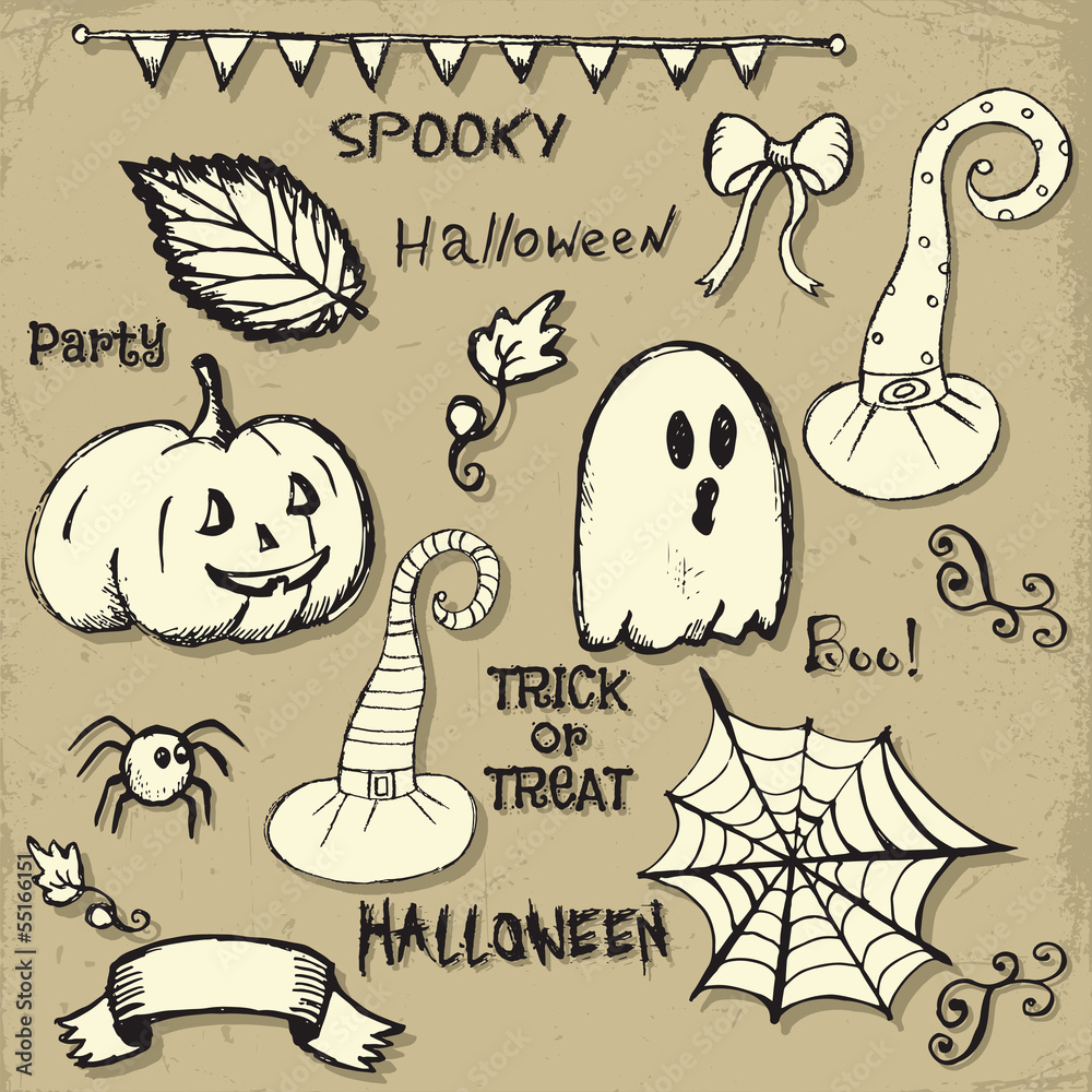 Halloween hand drawing doodles. Vector illustration