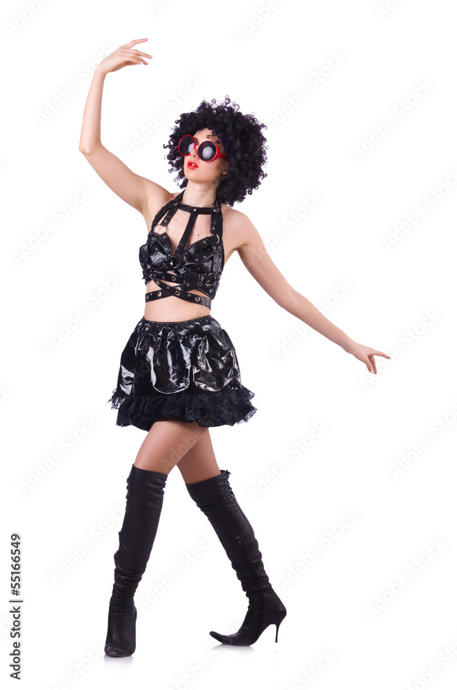 Dancing woman in black leather costume Dancing woman in black leather costume