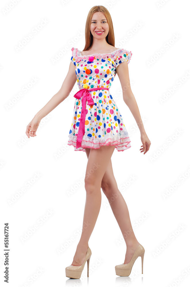Model wearing fashionable clothing on white Model wearing fashionable clothing on white