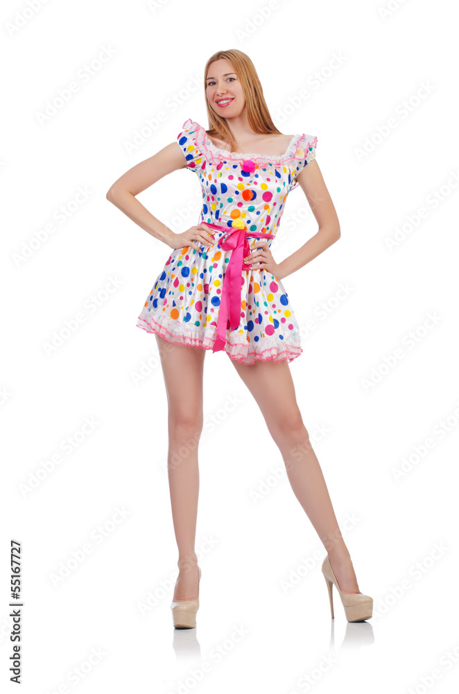 Model wearing fashionable clothing on white Model wearing fashionable clothing on white