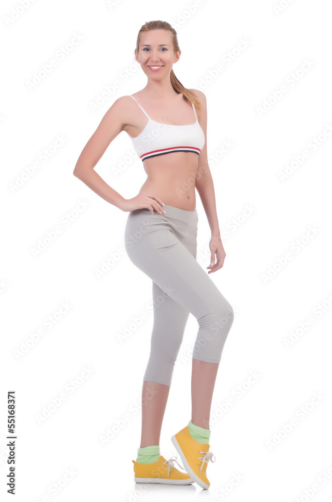 Woman doing sport exercises isolated on white Woman doing sport exercises isolated on white