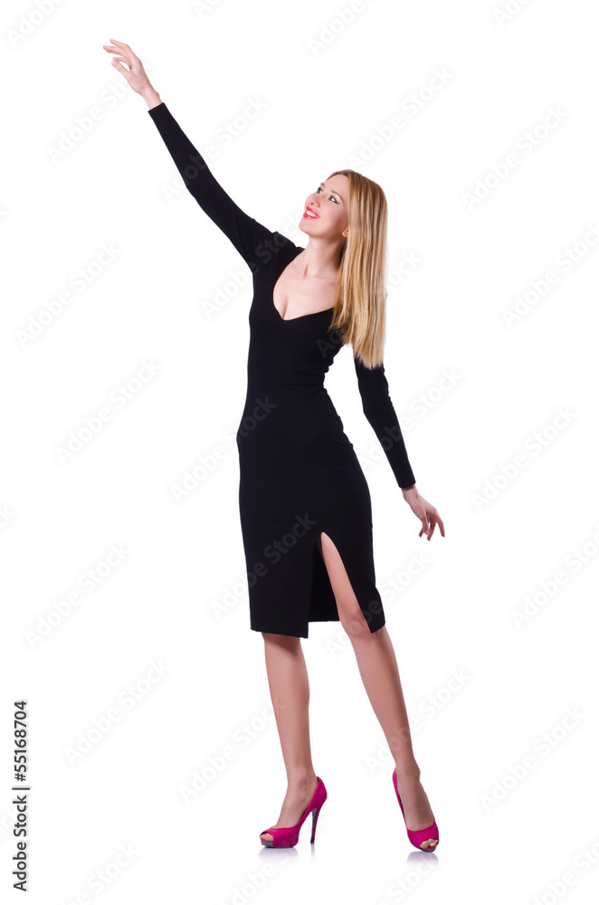 Model wearing fashionable clothing on white Model wearing fashionable clothing on white