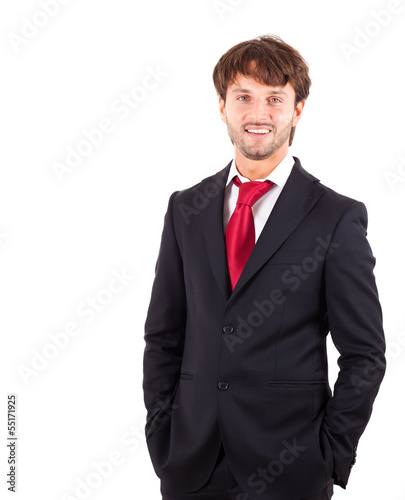 Handsome young businessman portrait isolated on white