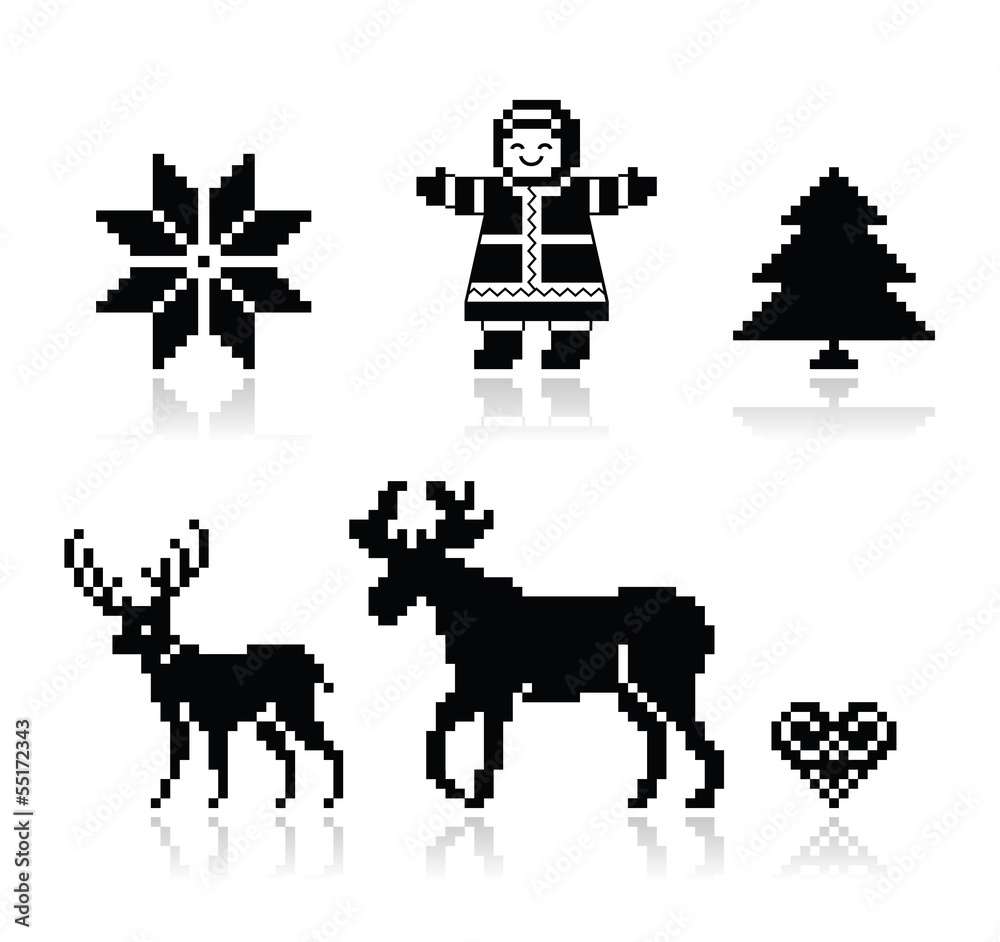 Fototapeta premium Christmas nordic pattern vector icons set