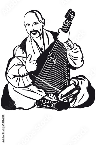 a Cossack Playing A Musical Instrument Kobza