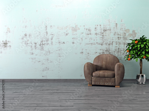 Alte gestrichene Wand Ledersessel Parkett