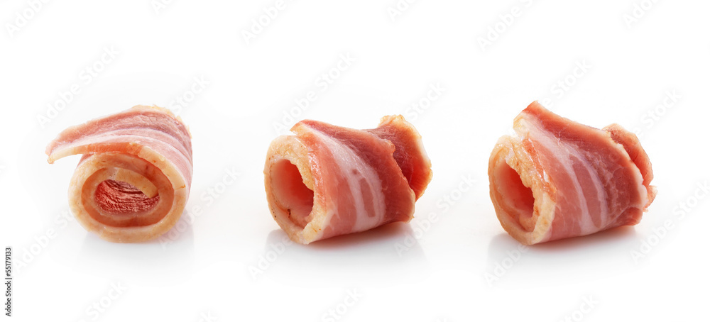 bacon rolls on white background