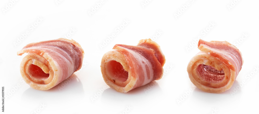 bacon rolls on white background