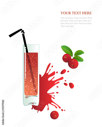 Glass of cranberry juice on a white backgraund