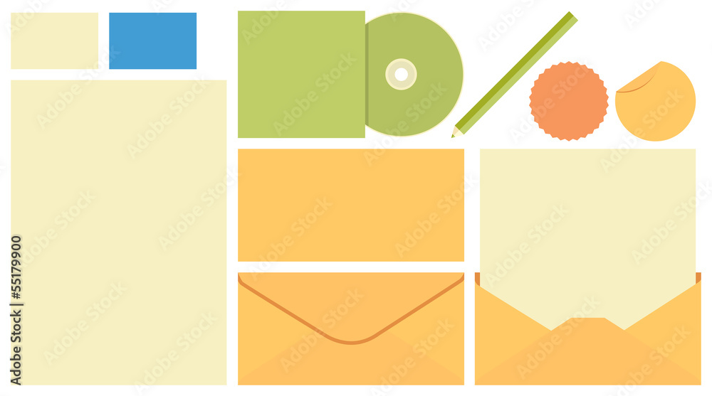 Stationary template, envelope, CD cover, pen, card Stationary template, envelope, CD cover, pen, card