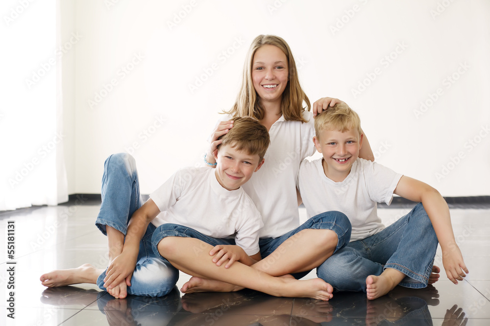 young beautiful girl with brothers