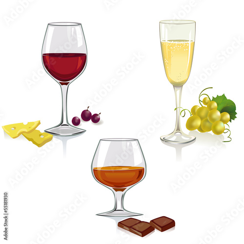set of glasses with alcoholic drinks