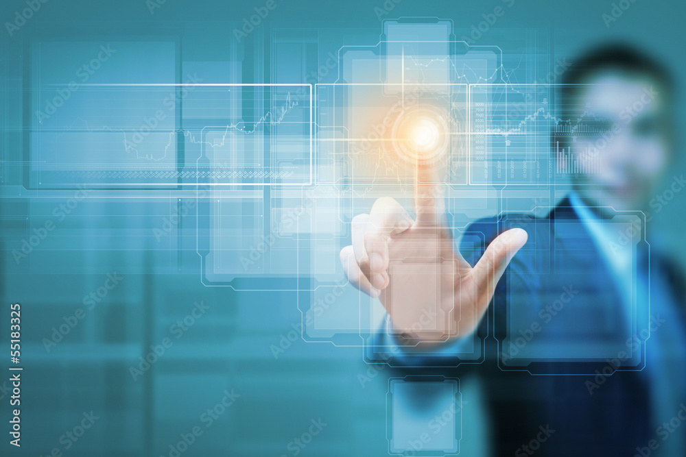 Businessman touching icon