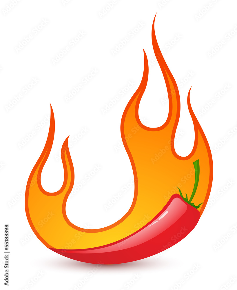 burning hot chili peppers on a white background burning hot chili peppers on a white background
