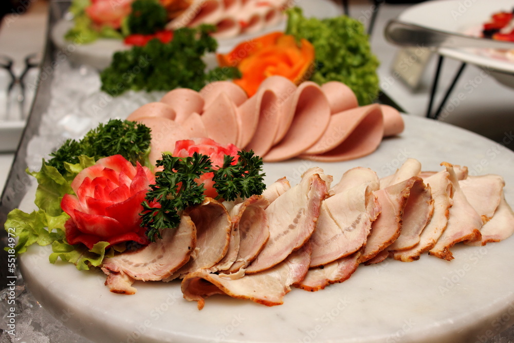 Cold cuts meat on banquet table in buffet