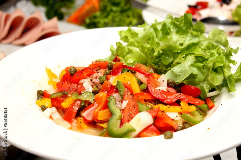 Close up photo of Salad on white plate Close up photo of Salad on white plate