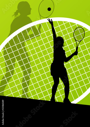 Tennis players detailed silhouettes vector background concept il