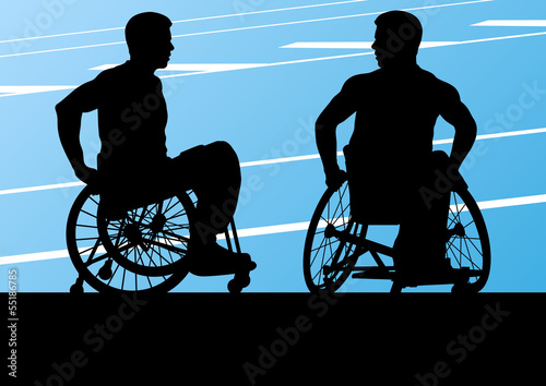 Active disabled men in a wheelchair detailed sport concept silho