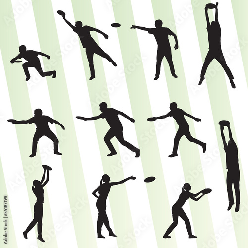 Disk thrower and catcher active people sport background illustra
