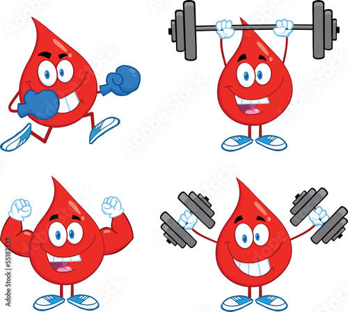 Blood Drop Cartoon Mascot Characters  Set Collection 1