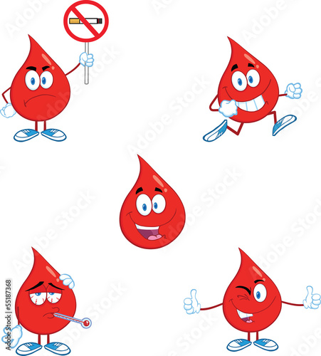 Blood Drop Cartoon Mascot Characters  Set Collection 7