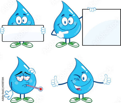 Water Drop Cartoon Mascot Characters  Set Collection 6