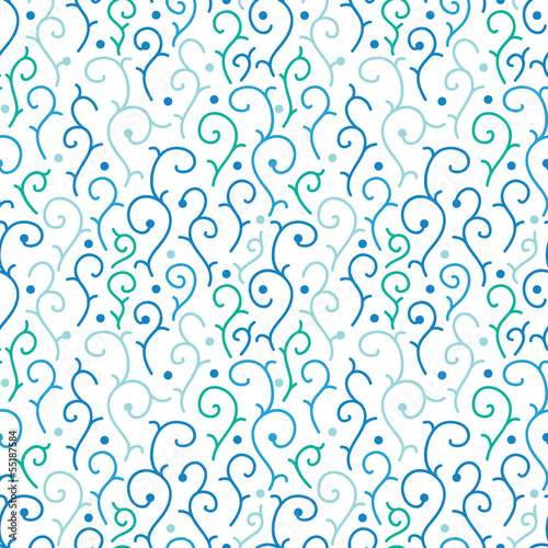 Vector blue abstract swirls seamless pattern background with