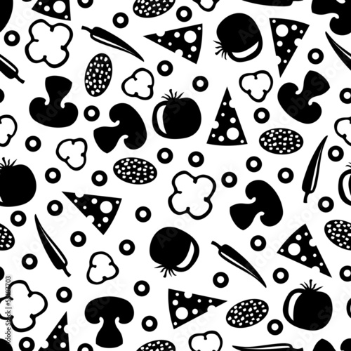 Pizza ingredients seamless pattern