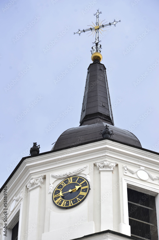 Church tower in close view