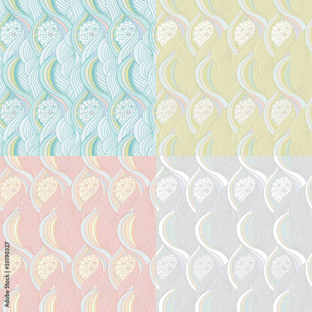 Vector seamless backgrounds with flowers and waves Vector seamless backgrounds with flowers and waves