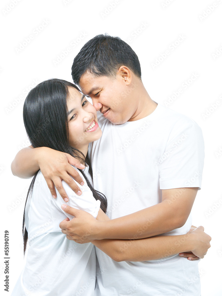 happy attractive asian couple isolated on white happy attractive asian couple isolated on white