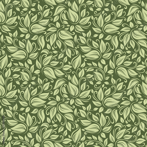Seamless floral green pattern. Vector illustration.