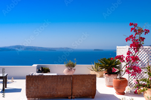 Beautiful View of Mediterranean Santorini Aegean Sea Seascape