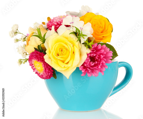 Wallpaper Mural Beautiful bouquet of bright flowers in color mug, isolated Torontodigital.ca
