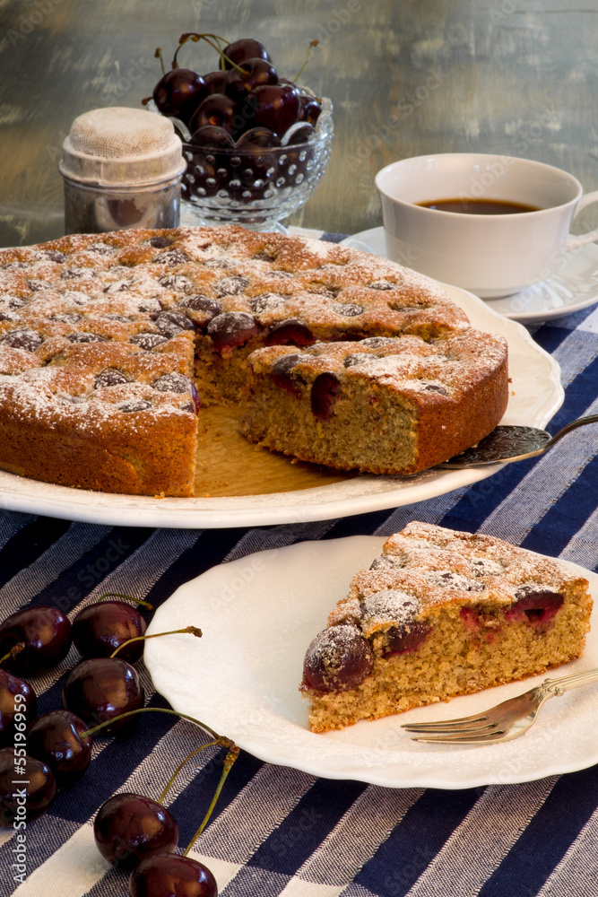 Cherry Almond Cake With Fresh Cherries And Coffee Cherry Almond Cake With Fresh Cherries And Coffee
